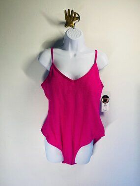 NEW XXL Popcorn Textured One-Piece Swimsuit With High Leg Design Pink Glam Recyc